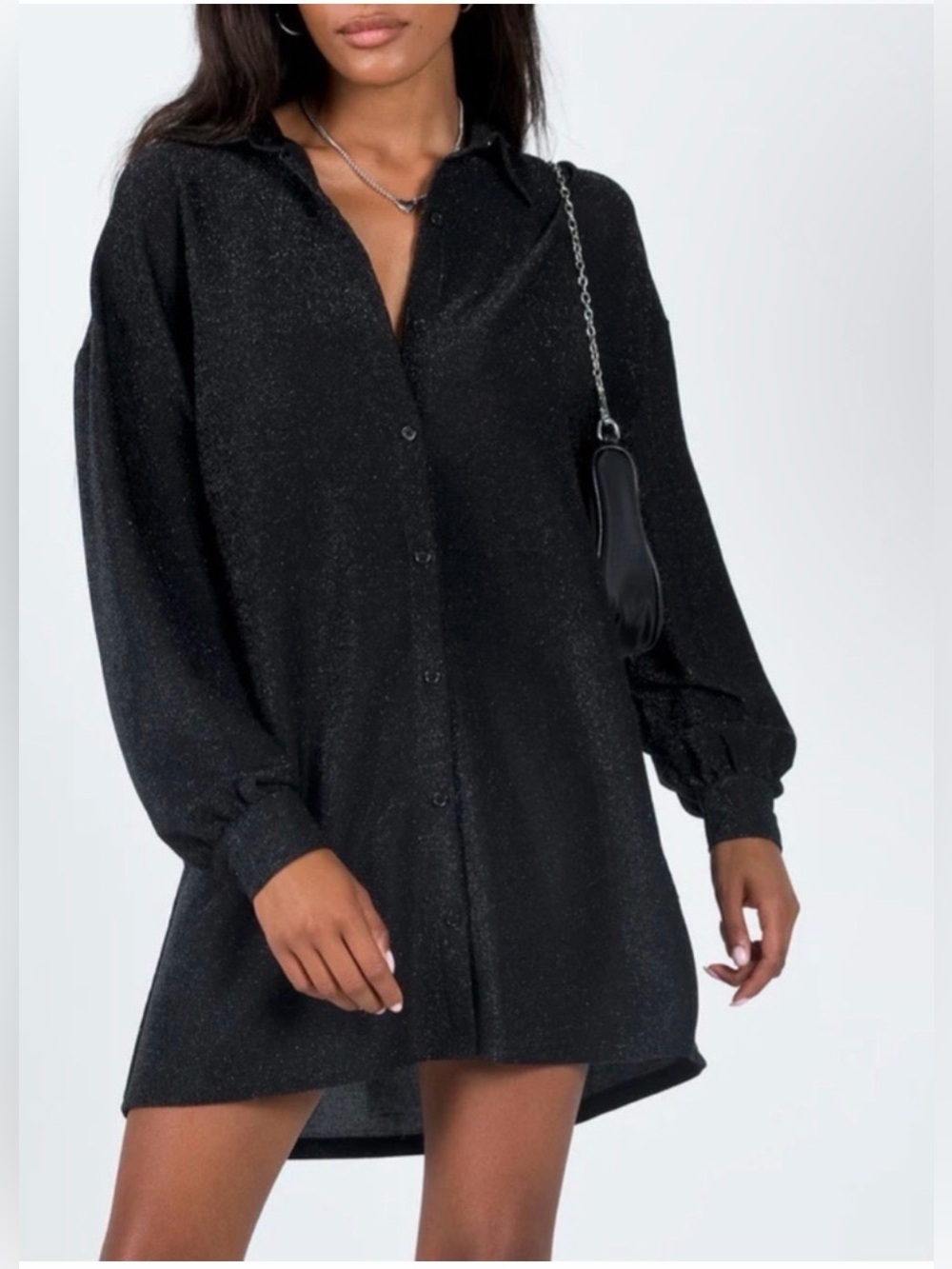 Princess Polly Glitter Evolving Shirt Dress | Sparkly Mini Button-Up Party Dress